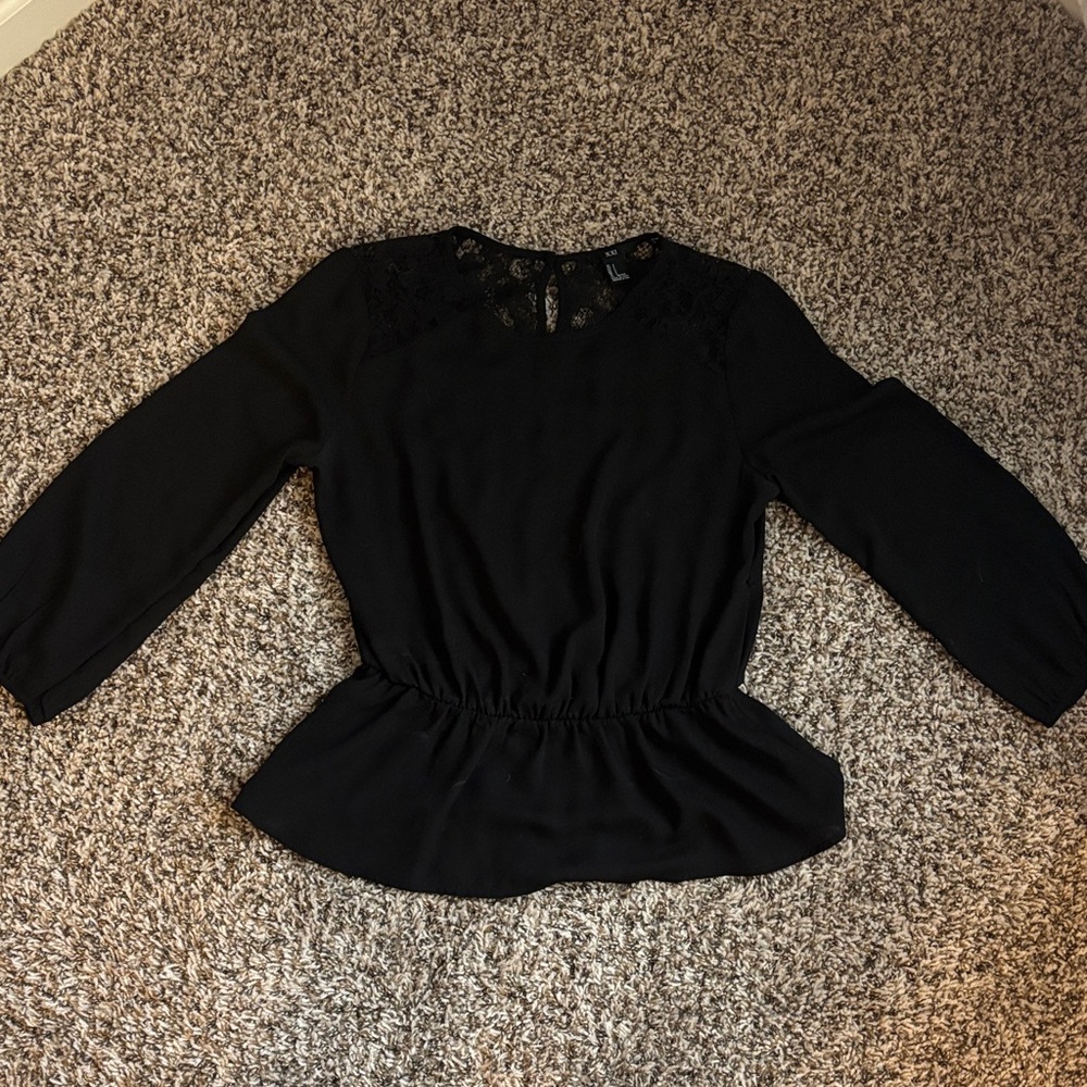 Elegant Black Women's Top peplum with lace accent
